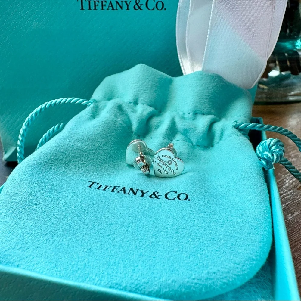 Tiffany & Co. Silver Heart Diamond Stud Earrings - Picture 2 of 3